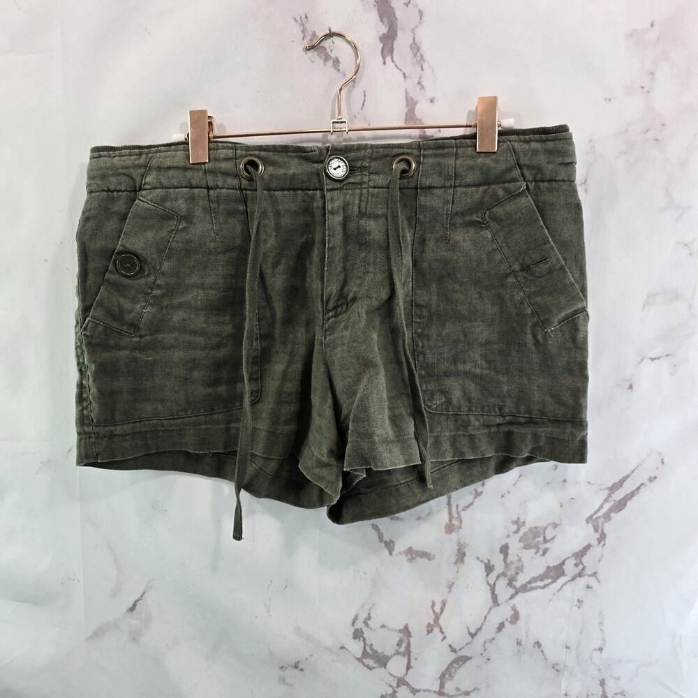 Anthropologie Shorts Womens 28 Green Linen Mid Rise Army Utility Sanctuary